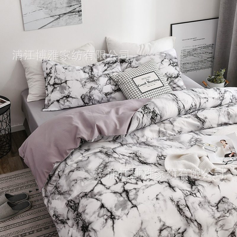 Boya Home Textiles Cross-border Amazon marble-patterned pure cotton plain printed quilt covers, pillowcases, two or three pieces bedding sets pic 9