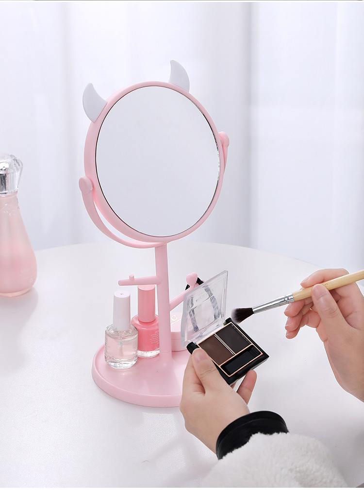 猫耳梳妆镜 高清台式旋转化妆镜子女生梳妆台创意简约美容公主镜详情35
