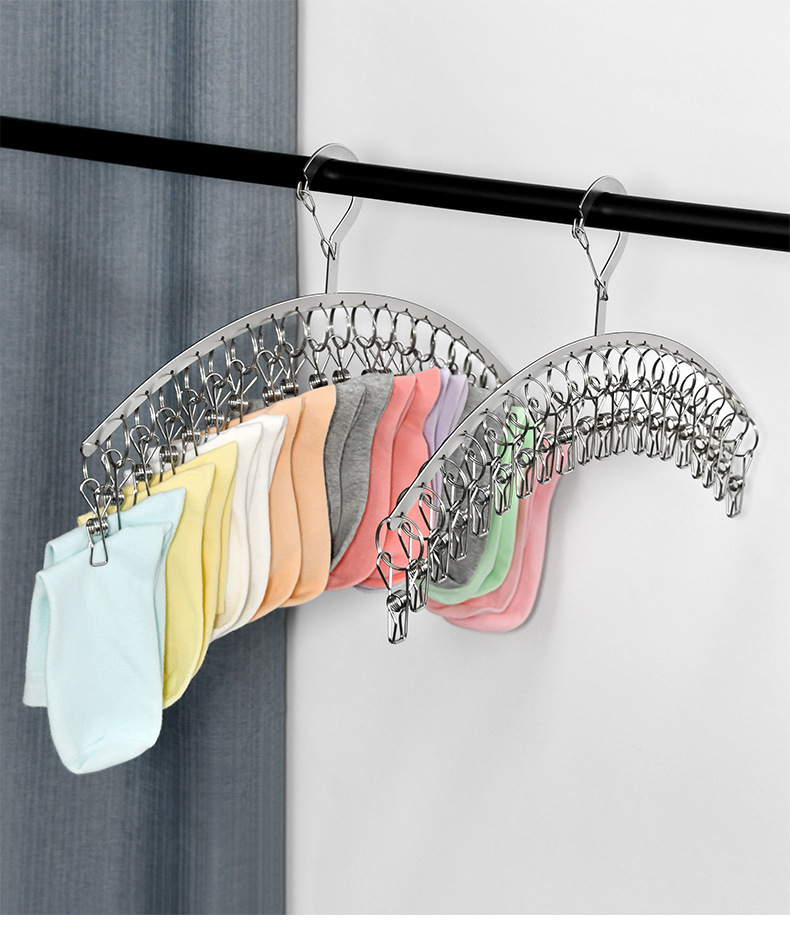New stainless steel sock rack, arc-shaped thickened flat strip clothes hanger, 20 clip rack, drying rack, clip, windbreaker rack, hanging clothes hanger pic 11