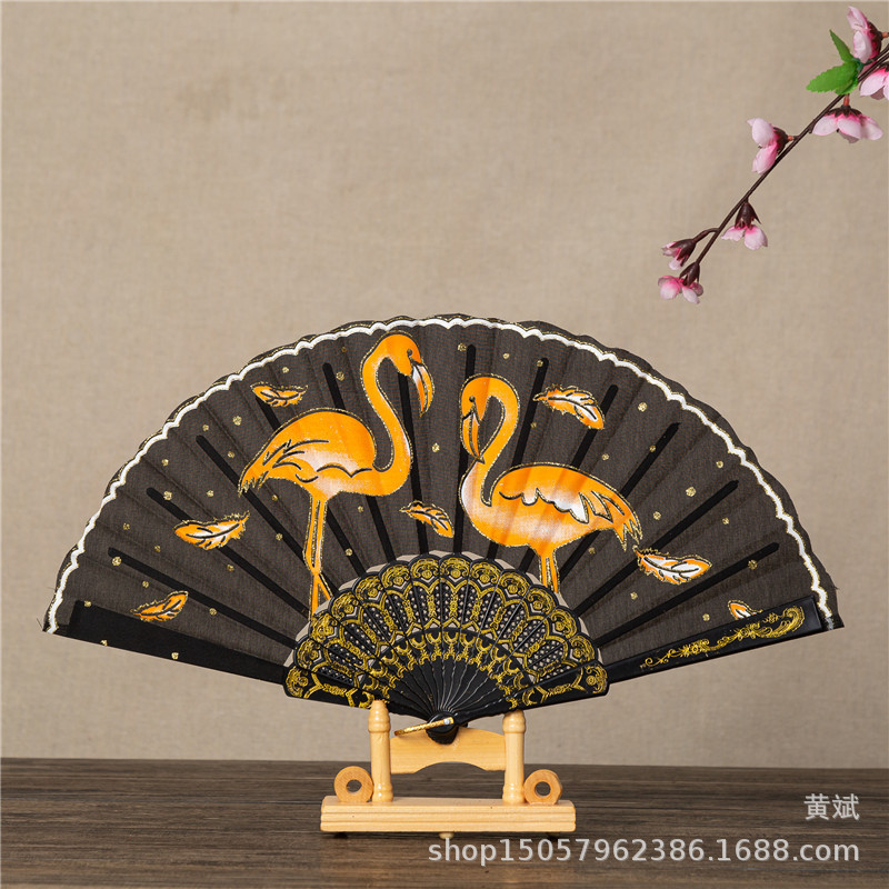 塑料PS旅游纪念品折扇舞蹈扇塑料扇子烫金丹顶鹤扇定制广告扇详情1