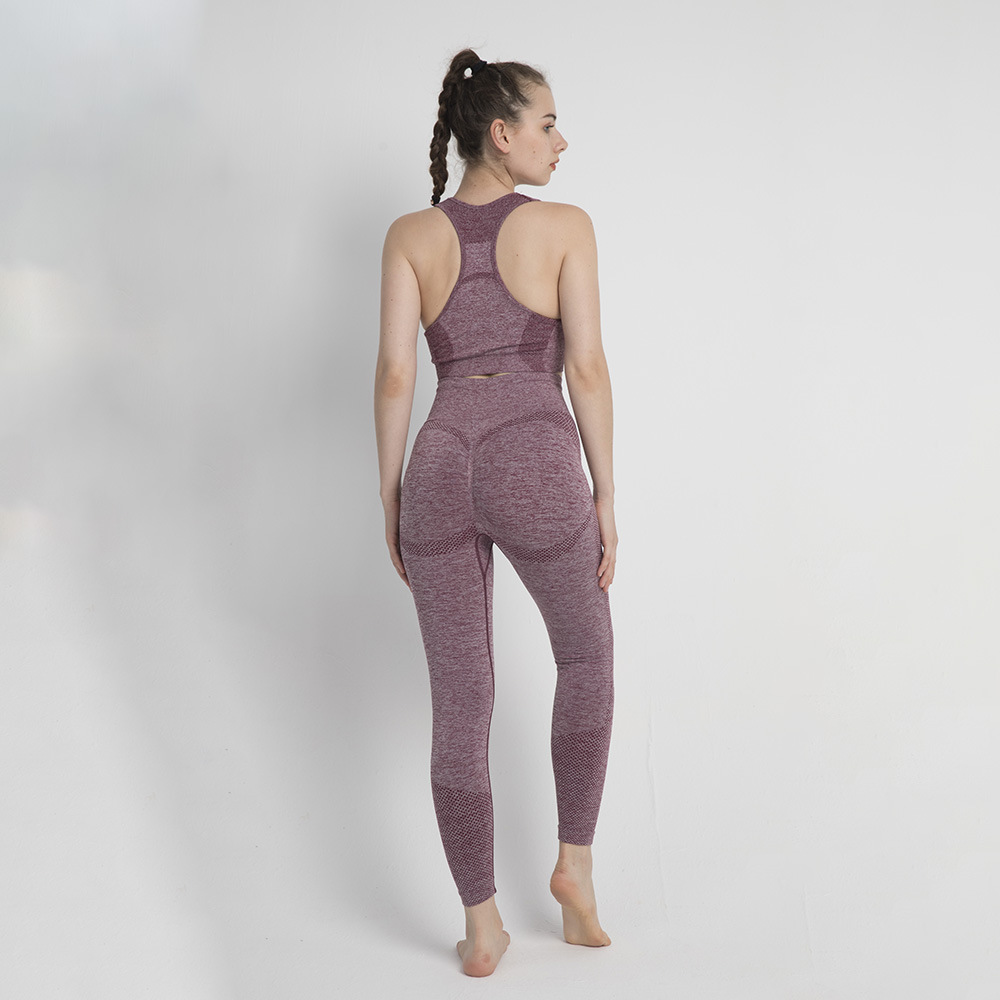 无缝笑脸点点蜜桃臀瑜伽裤工字文胸运动背心健身瑜伽服两件套装女详情10