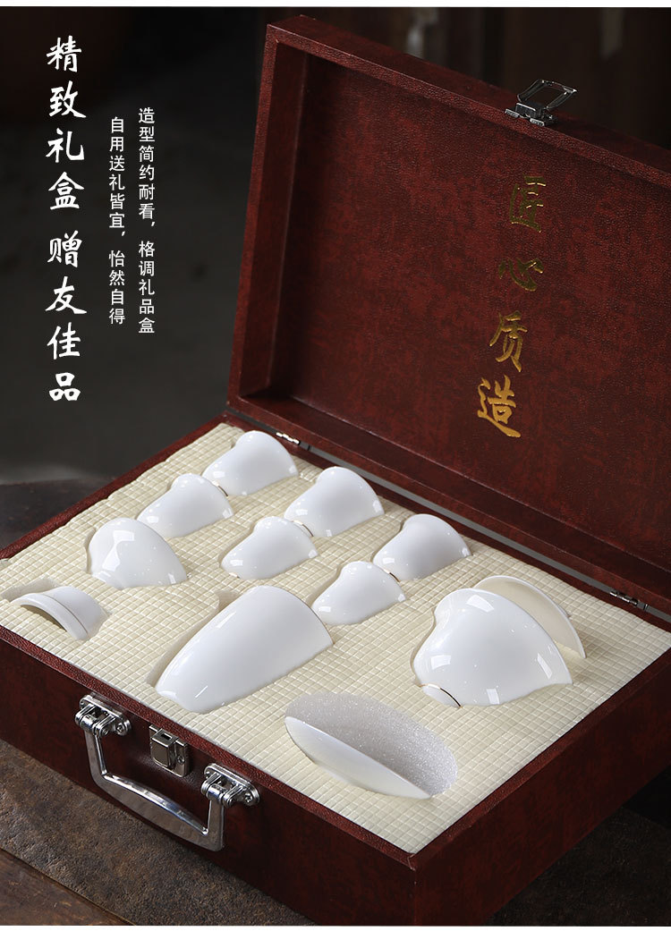 Factory direct sales of pure white Dehua jade porcelain Gongfu tea sets, wholesale available, light luxury gift box with logo pic 12