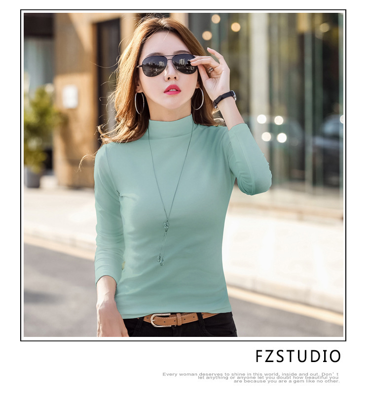 纯棉打底衫女半高领长袖t恤中领洋气内搭黑色秋衣2022春秋季新款详情18