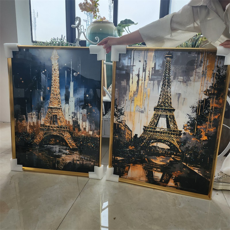 著名建筑埃菲尔铁塔挂画现代轻奢餐厅装饰画外贸大本钟镶钻晶瓷画详情5