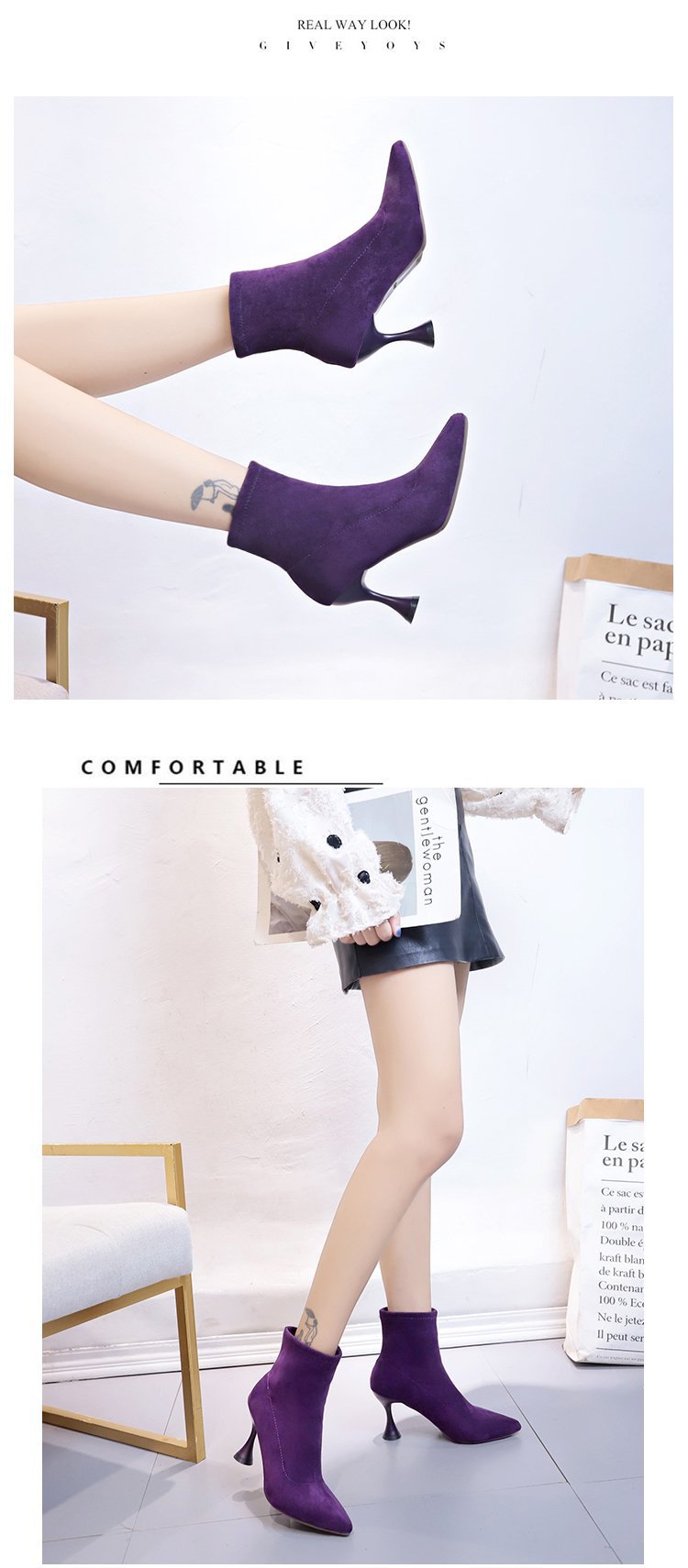 2024春季季新款时尚尖头马丁靴酒杯跟欧美舒适加绒女短靴子批发详情9