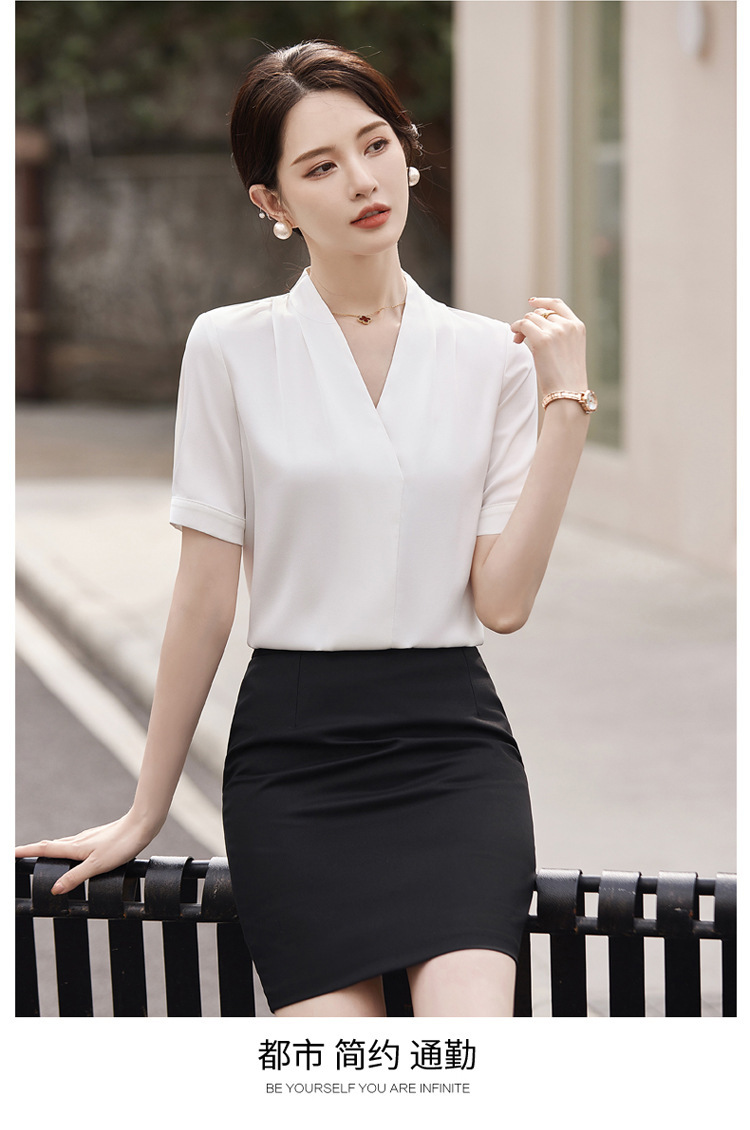 V短袖衬衫接待珠宝店会美容师女职业装套装夏季衬衣工作制服前台详情12
