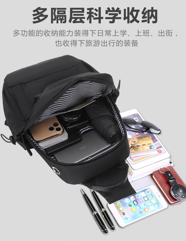 2023新款男士胸包防水商务男款背包多功能男士牛津布背包斜挎包男详情2