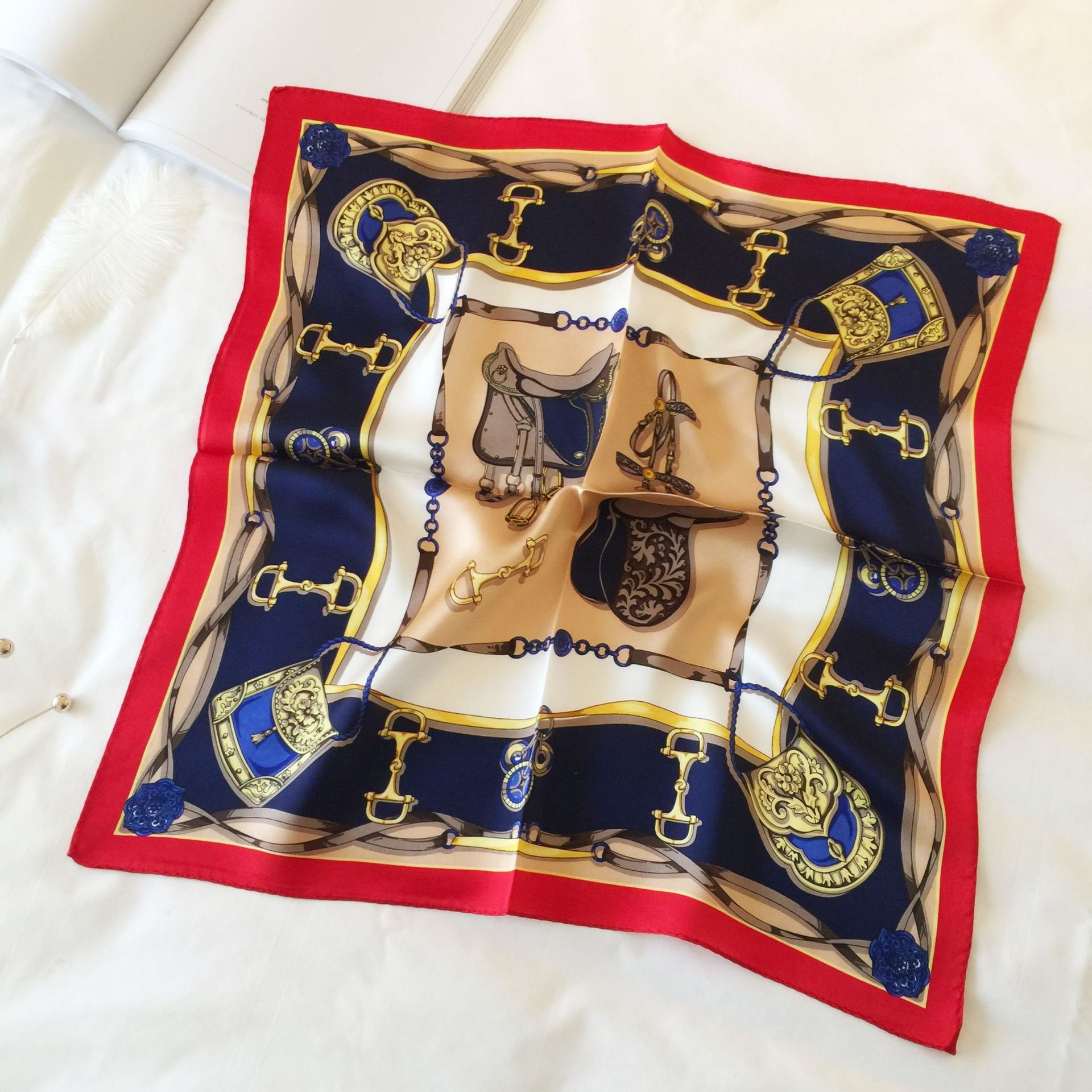 Wholesale silk scarves for overseas gifts and return gifts, cross-border silk autumn and winter decorative plain crepe satin 53cm floral neckerchiefs, small square scarves pic 94