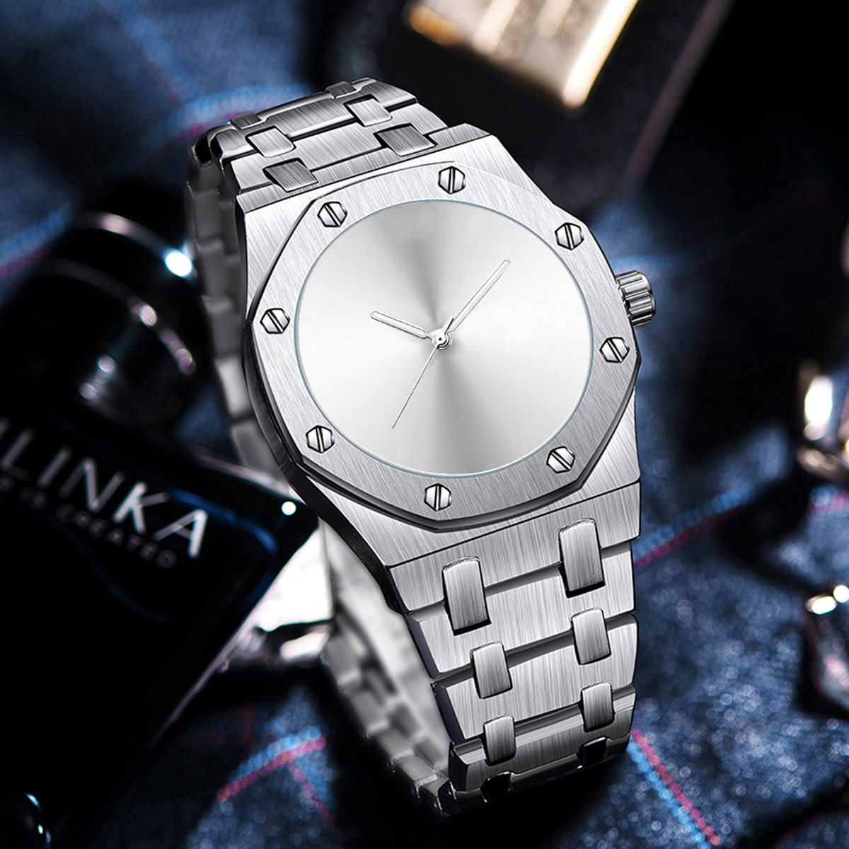 PINTIME/品时抖音手表直播爆款八边形带螺丝装饰圈防水石英手表男详情7