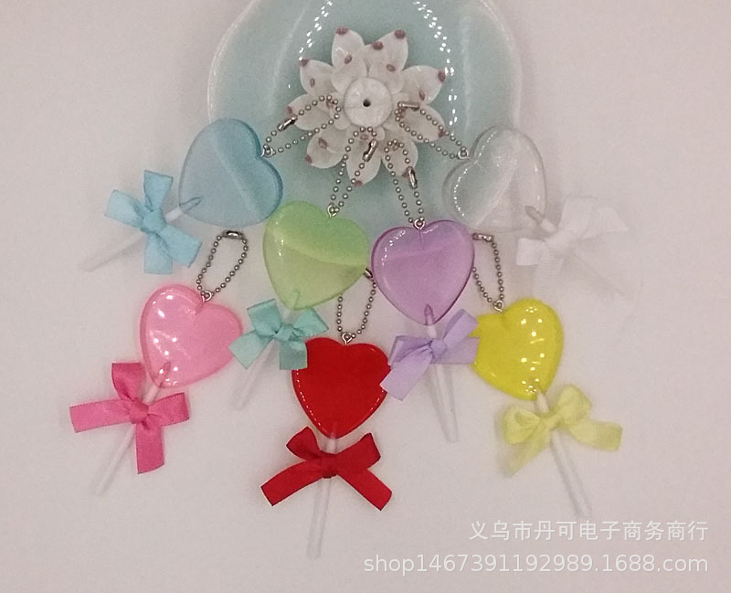 树脂爱心棒棒糖饰品 环保树脂配件 树脂糖果 桃心糖果挂件详情11