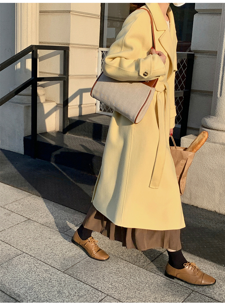 Q469 Dongdaemun Double-sided Cashmere Coat Korean version Autumn and Winter New Style Wool Tie suit collar woolen coat for women pic 34