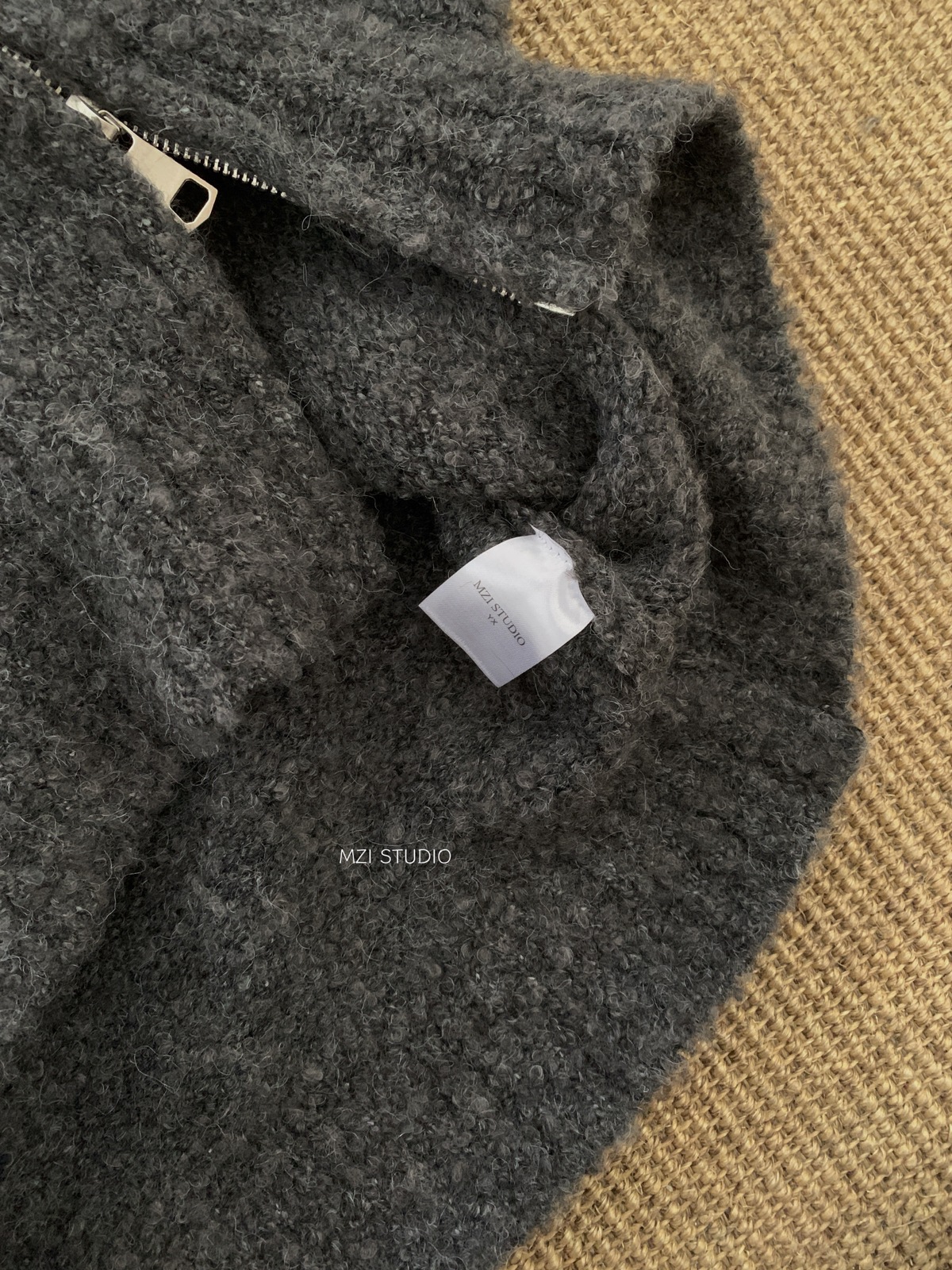 M.ZI秋冬韩系减龄羊毛混纺针织开衫慵懒风休闲宽松拉链毛衣外套女详情13