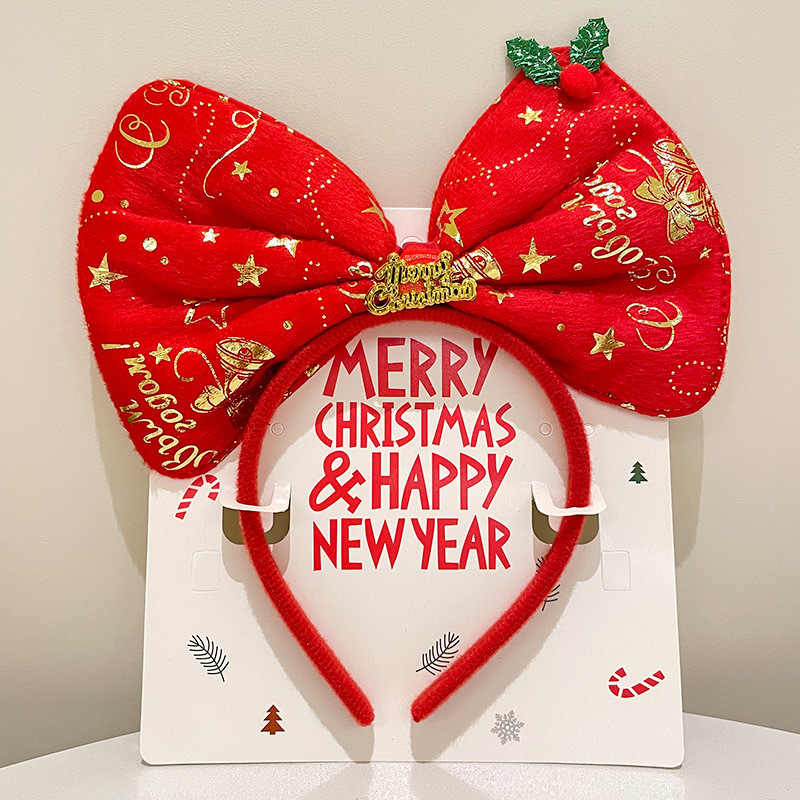 新款儿童圣诞节大红色蝴蝶结头箍 可爱派对装扮发饰品 圣诞发箍风筝款式独特详情1