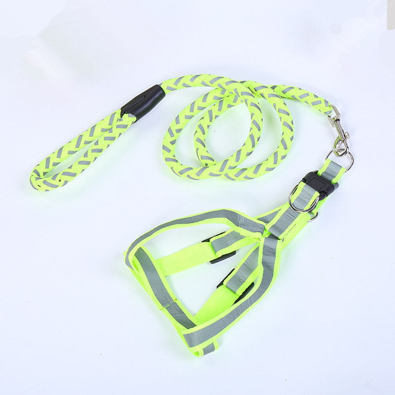 厂家批发家用宠物牵引绳小型犬反光手编圆绳带胸背狗绳宠物用品详情3