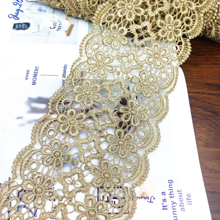 Factory direct sales of lace, wide edge gold thread, double-sided water-soluble lace, embroidery, hollowed-out embroidery, clothing accessories, lace flowers pic 2