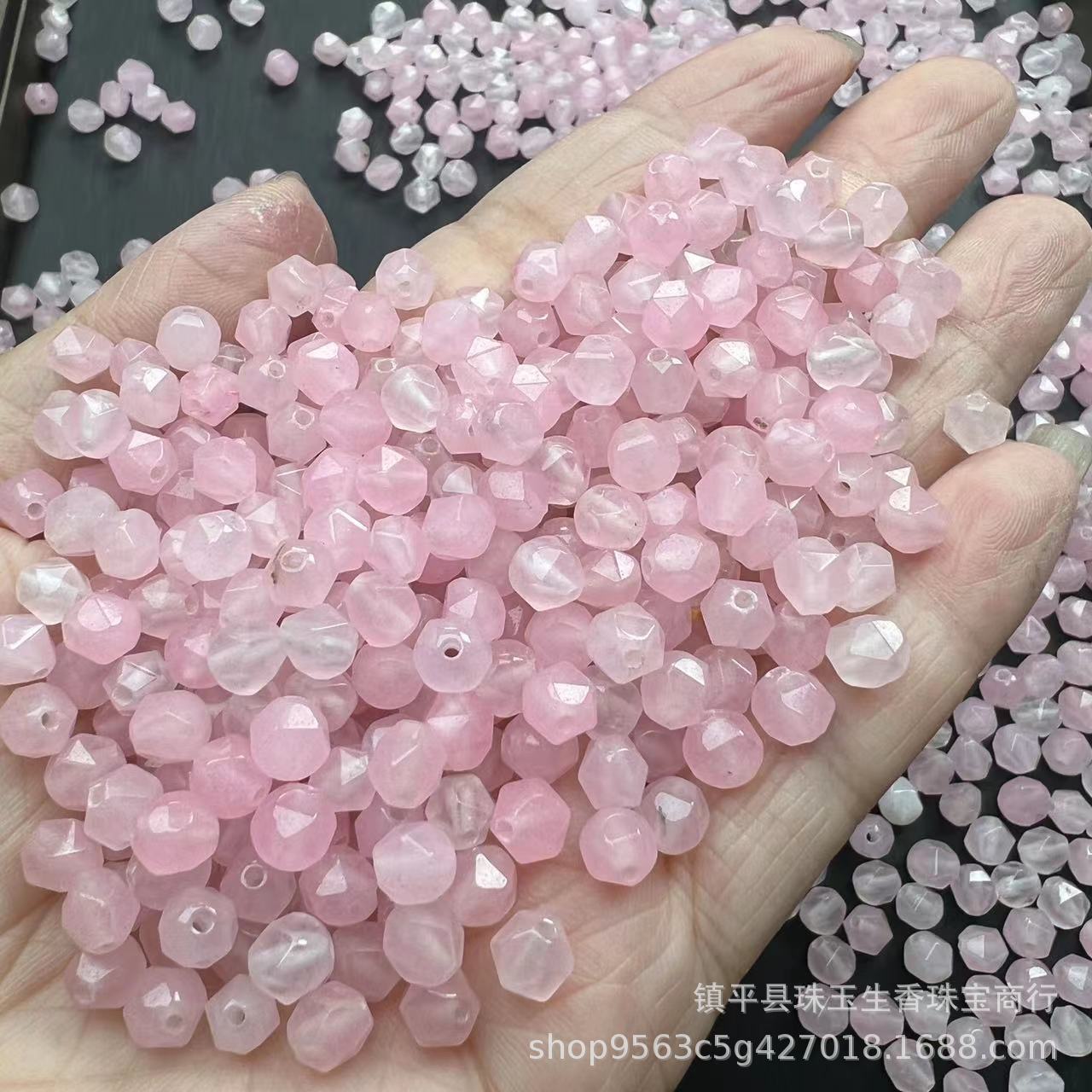 天然粉水晶散珠切面手链项链半成品 DIY材料粉晶手串珠饰品配饰手详情3