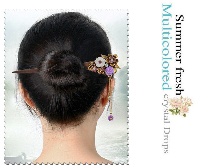 复古发簪 盘发头饰品古典发钗 女式步摇流苏鸡翅木簪子十元热销详情32