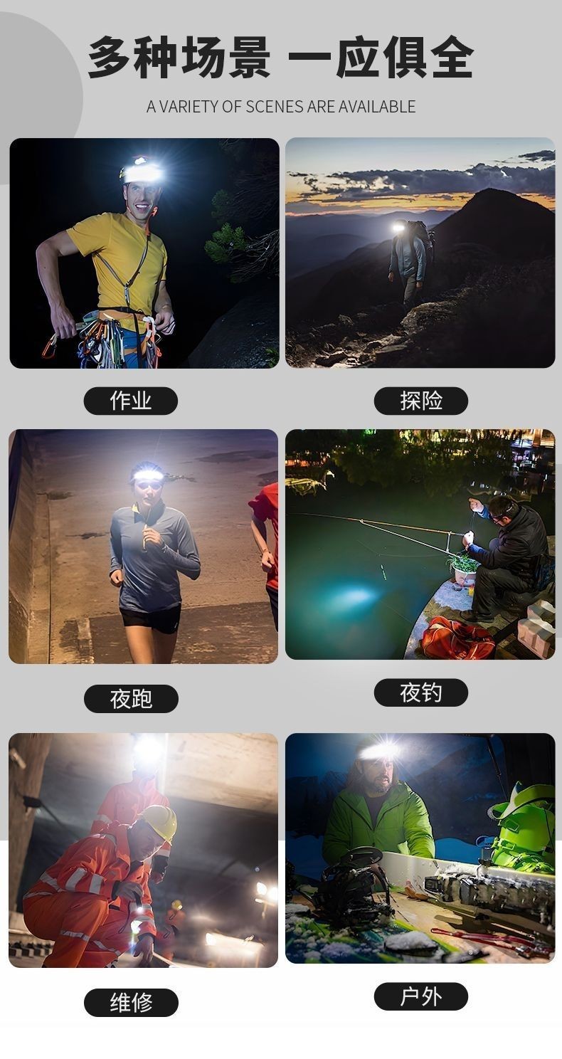 The new USB mini multi-functional headlamp, hand-waving sensor head-mounted COB powerful flashlight, is a must-have for outdoor fishing and night walks, as well as other outdoor items pic 12