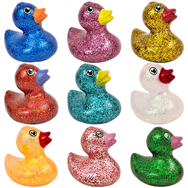 跨境热销儿童洗澡鸭子玩具 创意金粉亮片戏水鸭子卡通玩具小黄鸭详情3
