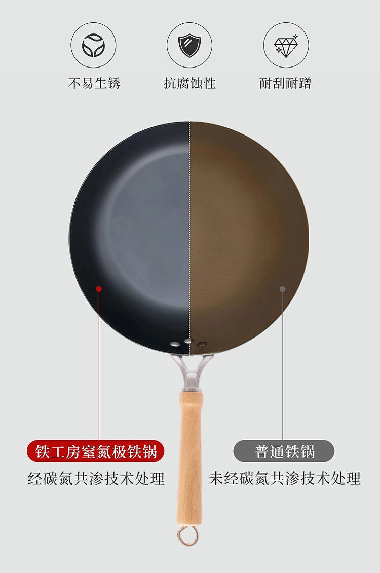 小平底锅煎锅不粘锅家用牛排鸡蛋烙饼辅食铁锅无涂层炒锅详情3