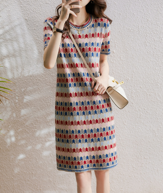 品牌专柜撤柜清仓复古时髦重工提花小香风冰丝短袖针织连衣裙女夏详情6