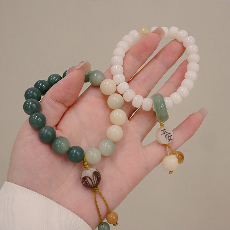 天然白玉菩提雕刻莲花佛珠手串搭配平安猫爪原创设计菩提子手链女详情3