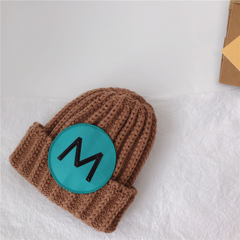 New versatile and in-stock autumn and winter tie-dyed patchwork letter monochrome warm knitted woolen caps for boys, girls, children and toddlers pic 8