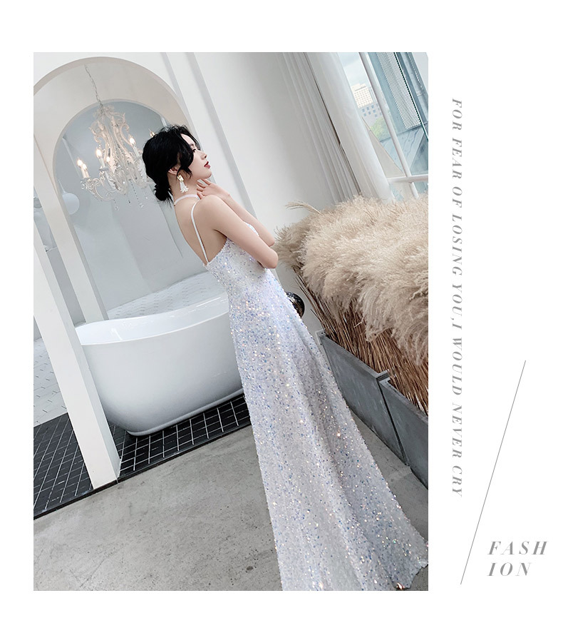 白色超仙气质长款生日礼服裙女2022年新款吊带亮片派对宴会连衣裙详情13
