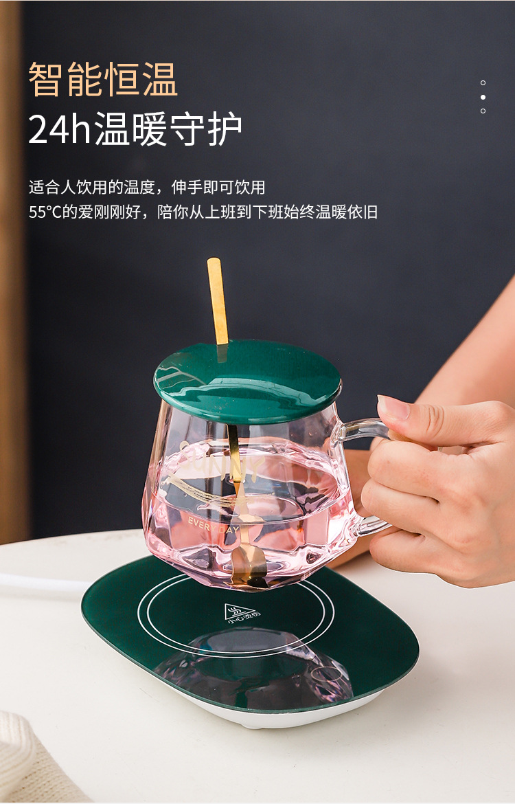 55度暖暖杯智能保温杯自动加热杯垫高硼硅玻璃恒温杯陶瓷盖带勺套装手提高档礼盒个人商务活动礼品支持做客logo详情3
