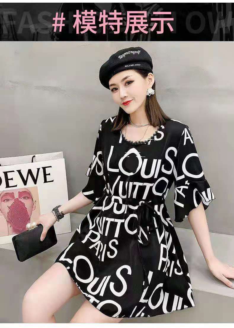 Belt-wearing Internet celebrity letter skirt and shorts set, chiffon plus-size dress, hot girl 2021 Summer Fashion set pic 12