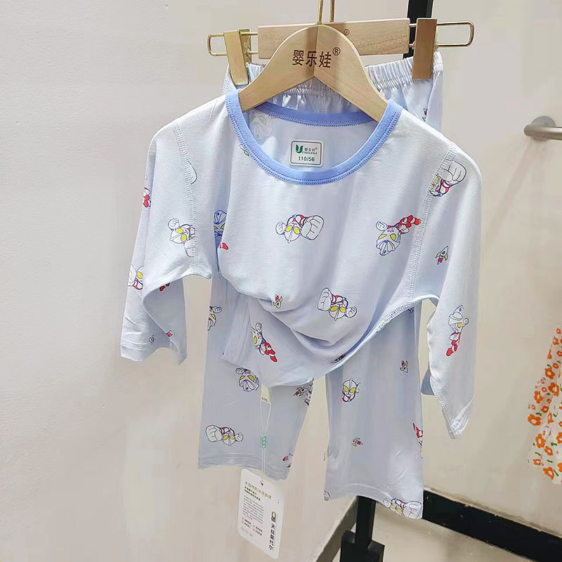夏季新品小童中童天丝莫代尔空调服儿童七分袖冰爽家居服套装薄款详情1