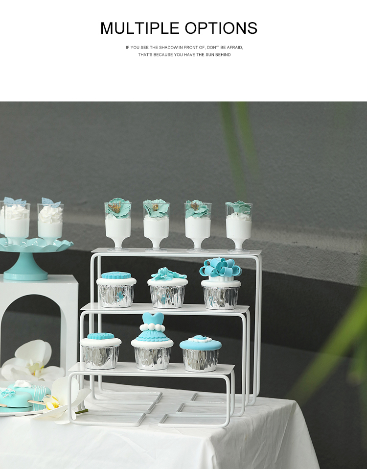 蒂凡尼蓝色婚礼甜品架 铁艺蛋糕盘 周岁宴摆台道具 白色镜面托盘详情10