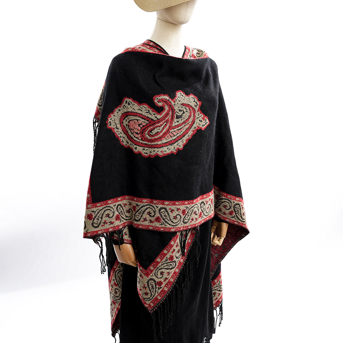 冬季跨境披肩加厚保暖长款拼接色披风仿羊绒双面两用女士时尚斗篷详情29