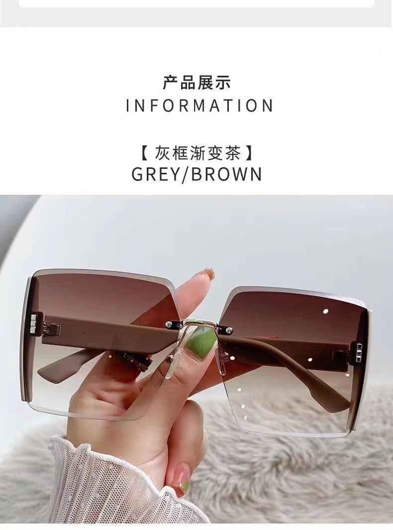 High-end square frameless trimmed sunglasses, trendy and cool sunglasses, fashionable glasses for women with large faces to make them look slimmer pic 4