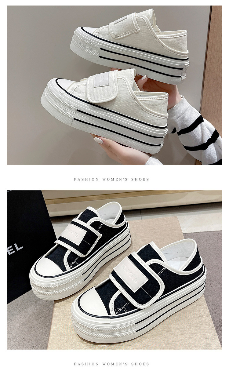 厚底两穿小白鞋女2024夏季新款一脚蹬懒人鞋增高半拖魔术贴帆布鞋详情14