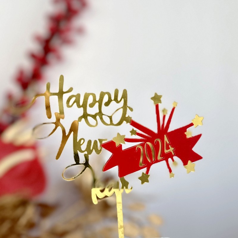 版权2024新年亚克力蛋糕装饰厂happy new year亚克力蛋糕插件插牌详情5