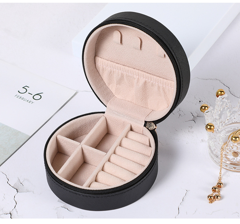 瑾奇简约圆形首饰盒 耳钉戒指珠宝饰品收纳盒 旅行便携式小饰品盒A607-C迷你小号便携详情20