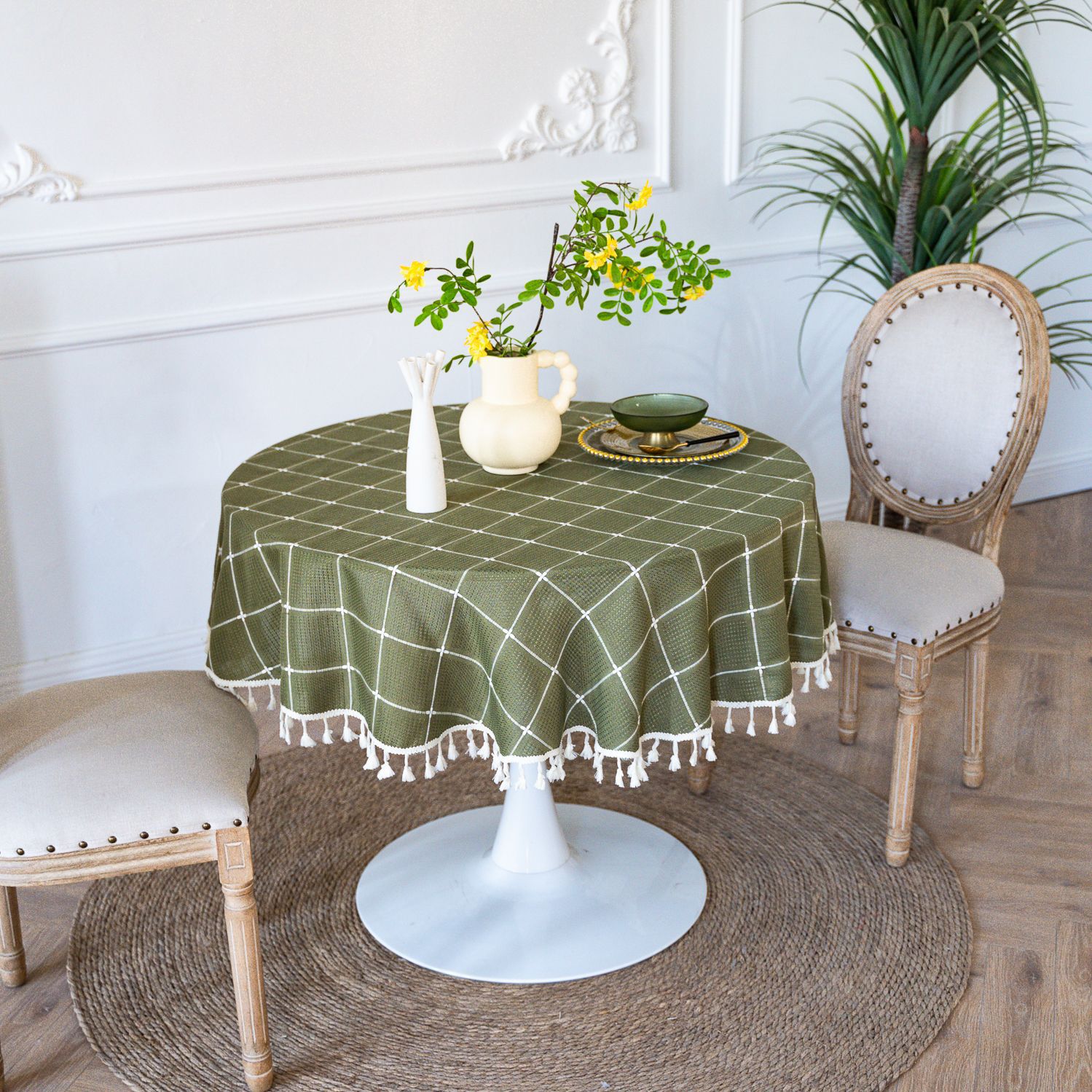 Cross-border TEMU Xiyin round table cloth, Japanese cream white tassel tablecloth, table cloth, cover cloth, Amazon factory wholesale pic 44