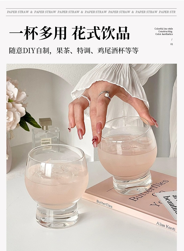 新款豪华高台透明鼓鼓杯小众设计玻璃杯威士忌酒杯冷饮果汁咖啡杯详情5