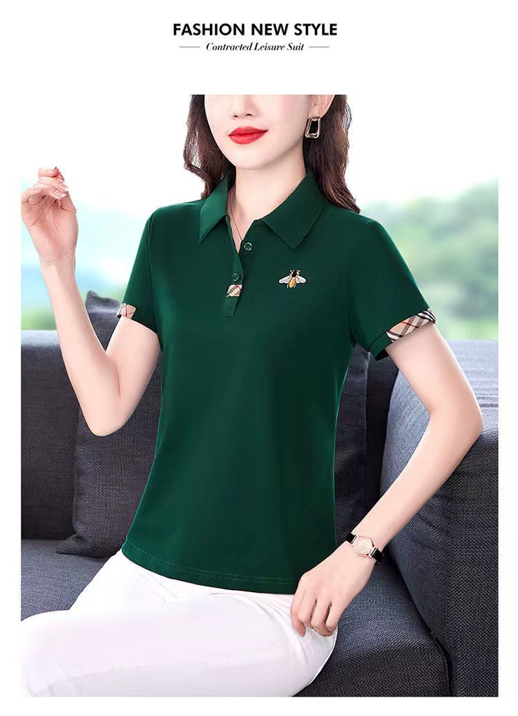 夏季2022新款翻领短袖大码t恤女装中年妈妈运动时尚上衣打底衫女.详情21