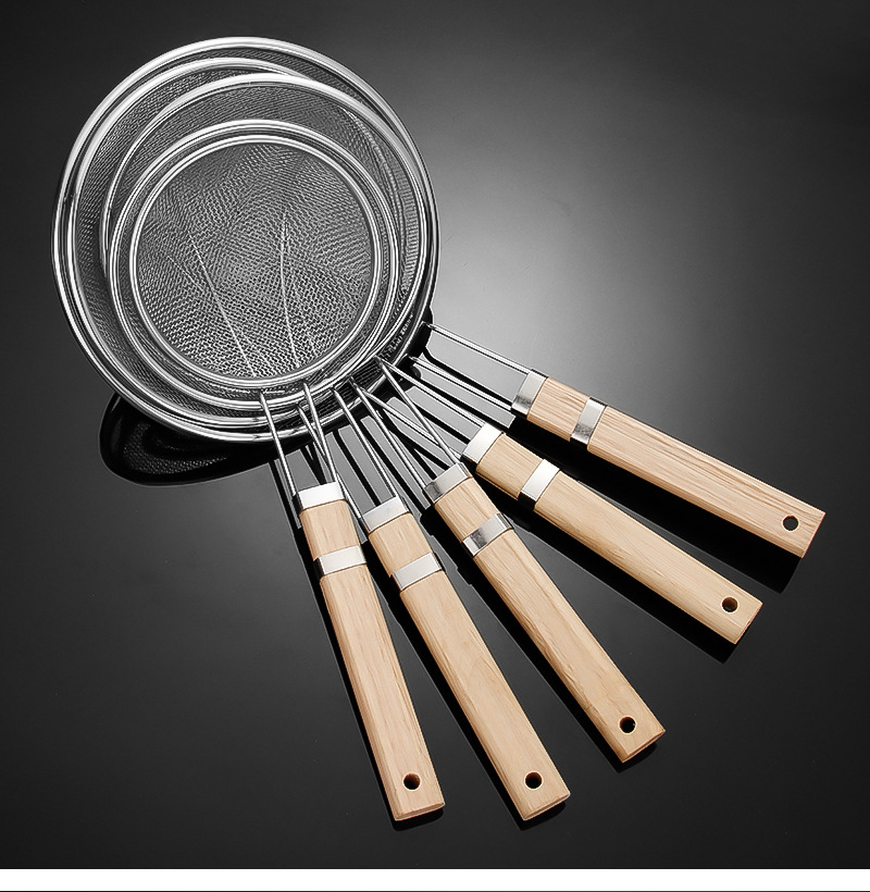 Stainless steel wooden handle mesh large strainer, commercial hot pot spoon, oil grid, hotel supplies, ladle, deep-frying and noodle ladle pic 10