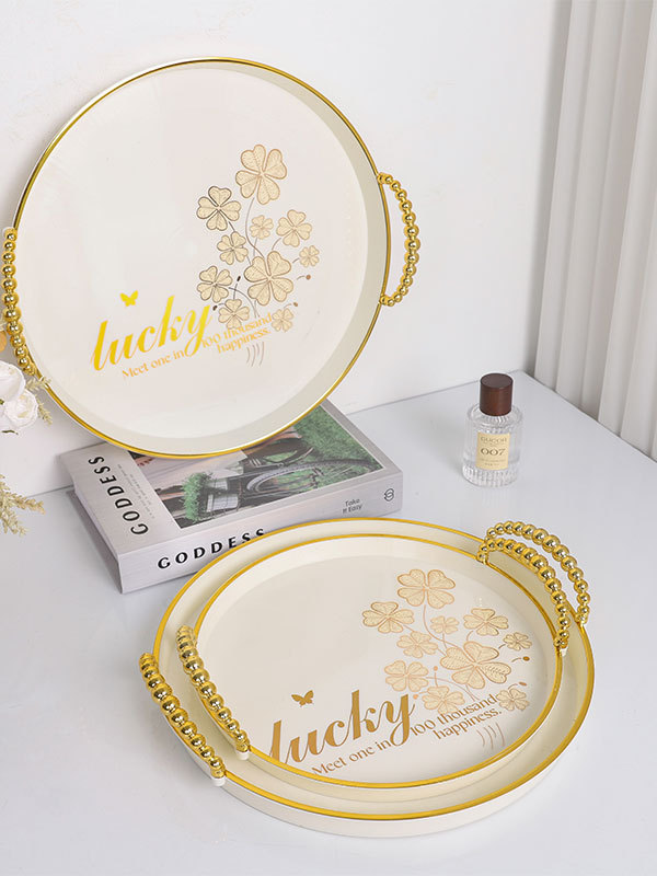 Gold-plated direct supply trays, plastic creative water cups and tea trays, simple and fashionable round restaurant bread trays, wholesale for foreign trade pic 3