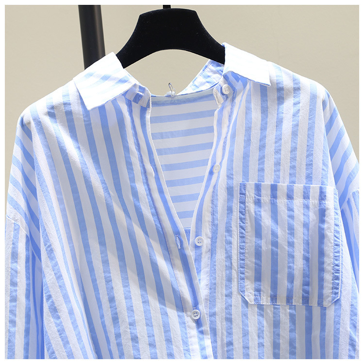 2025春夏新款长袖衬衫女时尚休闲竖条纹韩版宽松衬衣女外穿详情23