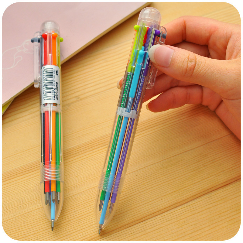 R Creative six-color Ballpoint pen, cute multi-color Ballpoint pen, multi-functional press color oil pen, 6 refills pic 2