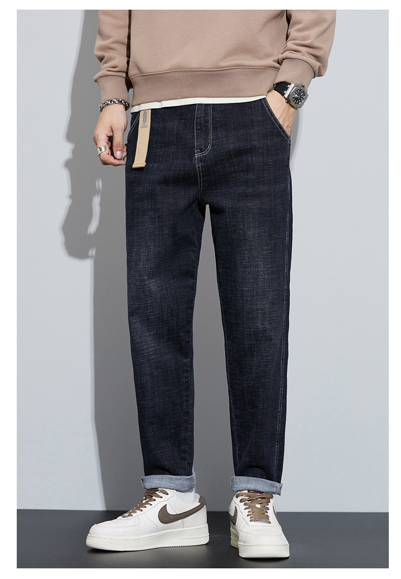 2024新款冬季牛仔裤男阔腿直筒韩版潮流时尚百搭加绒加厚哈伦裤详情12