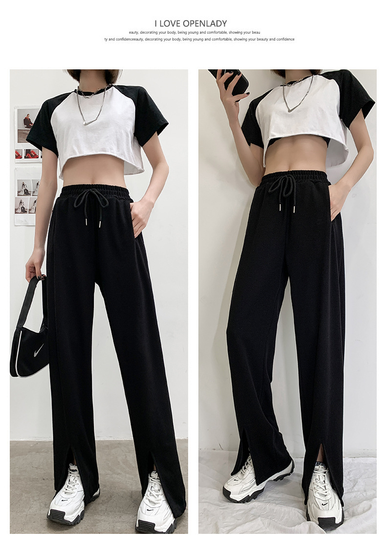 Black slit wide-leg pants for women, 2021 new style slimming casual pants, high-waisted loose straight leg with drape, versatile floor-length pants pic 22