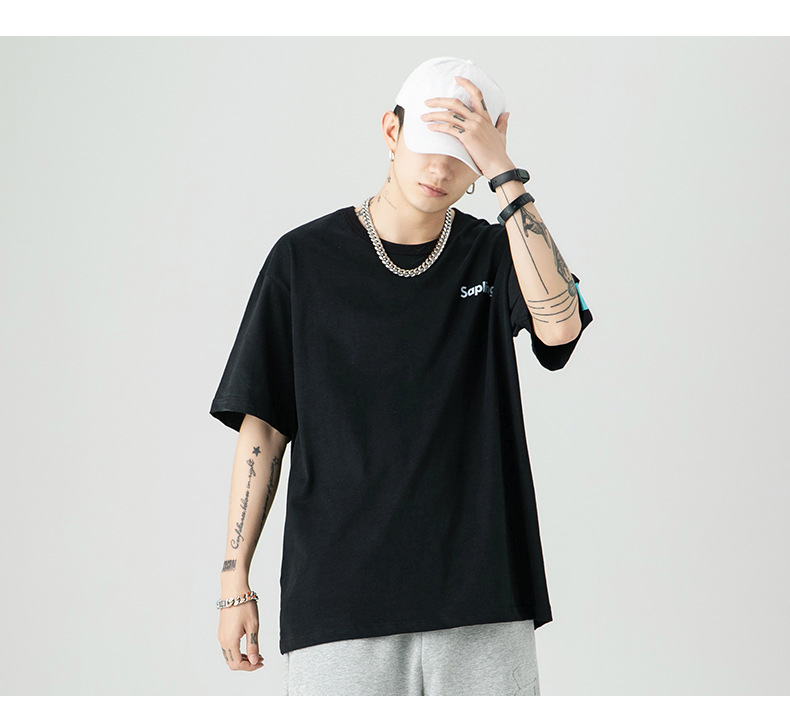 韩路日系男装 潮牌字母印花T恤男宽松百搭基础款纯棉情侣装短袖详情25