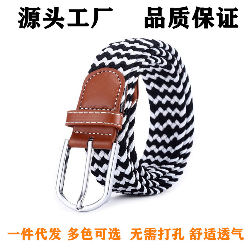 爆款男士编织腰带女士帆布松紧腰带弹力针扣休闲百搭皮带实力批发详情3