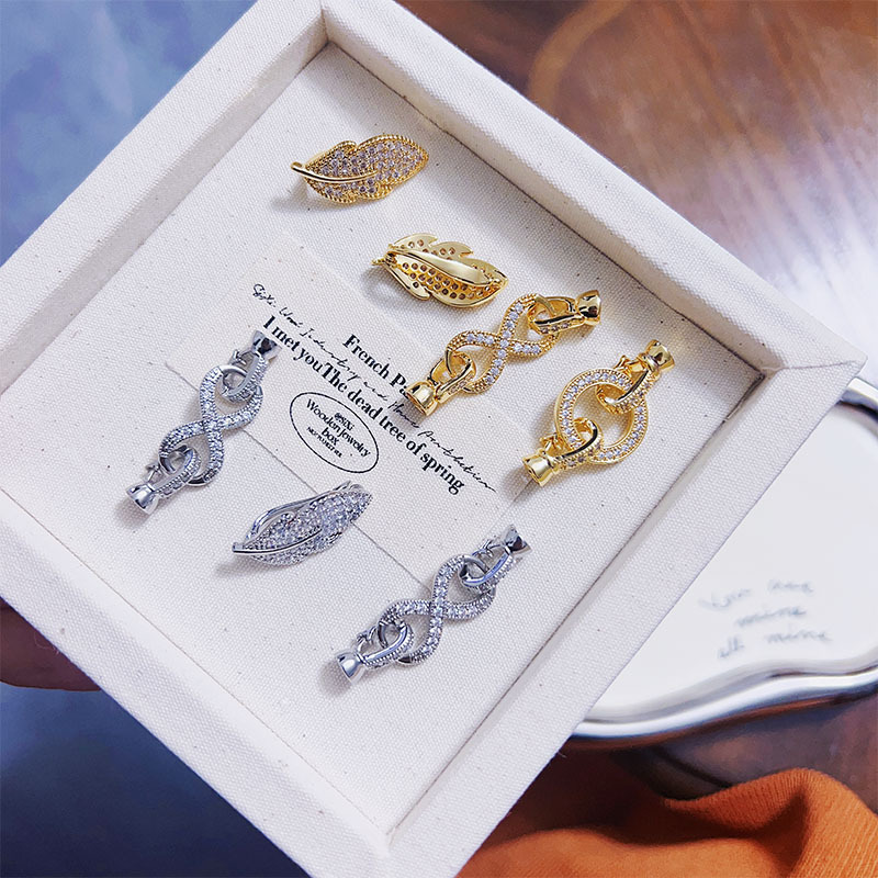 18K真金镶锆8字扣枫叶扣圆形扣手工diy毛衣链手链项链配件连接扣详情1