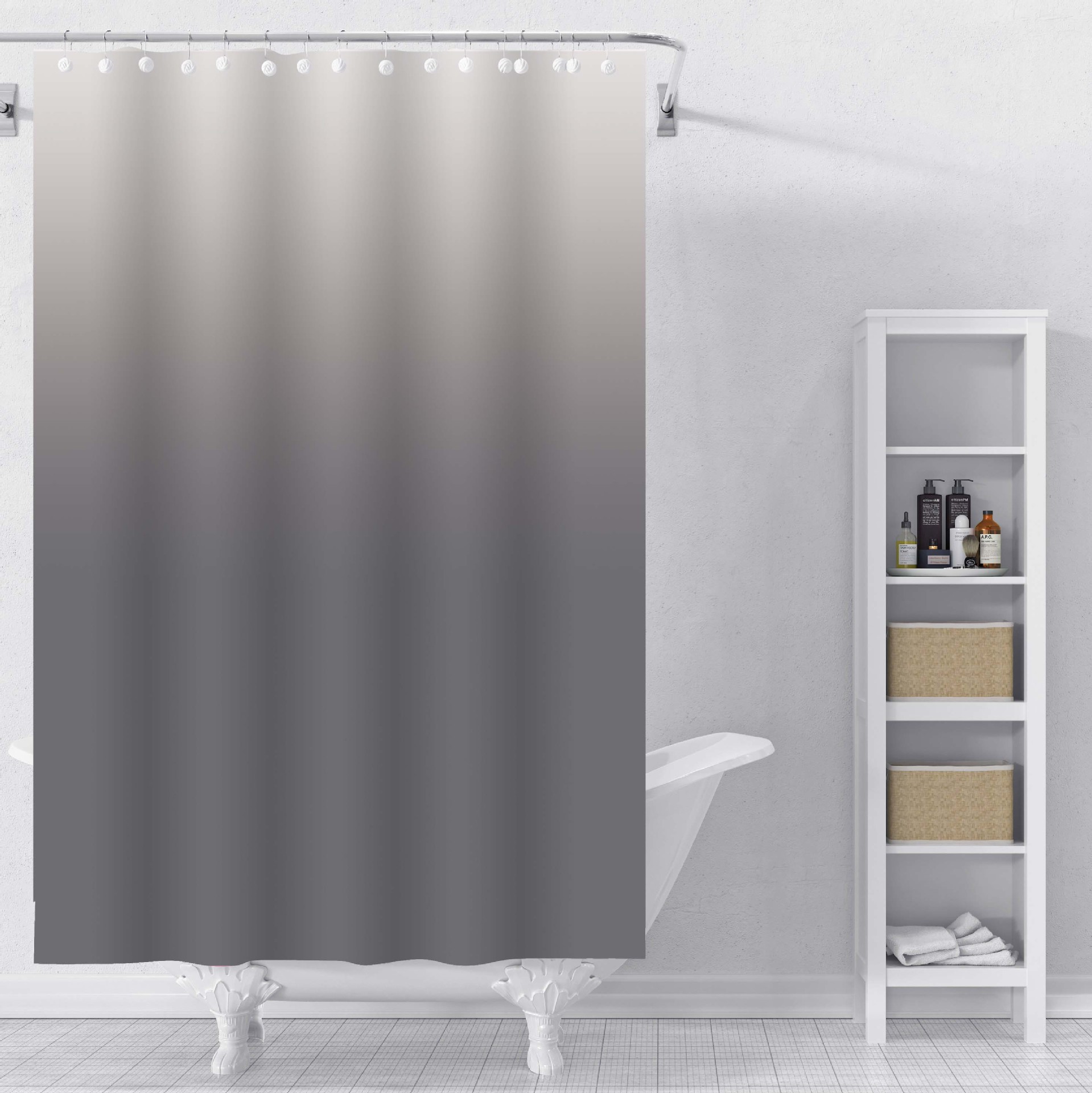 现货渐变PEVA浴帘防水易清洗浴帘新款创意卫生间装饰隔断帘免打孔详情2